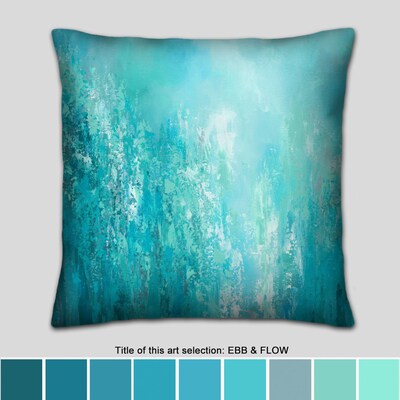 Decorative pillow covers in teal green, blue, turquoise, grey and white - image1